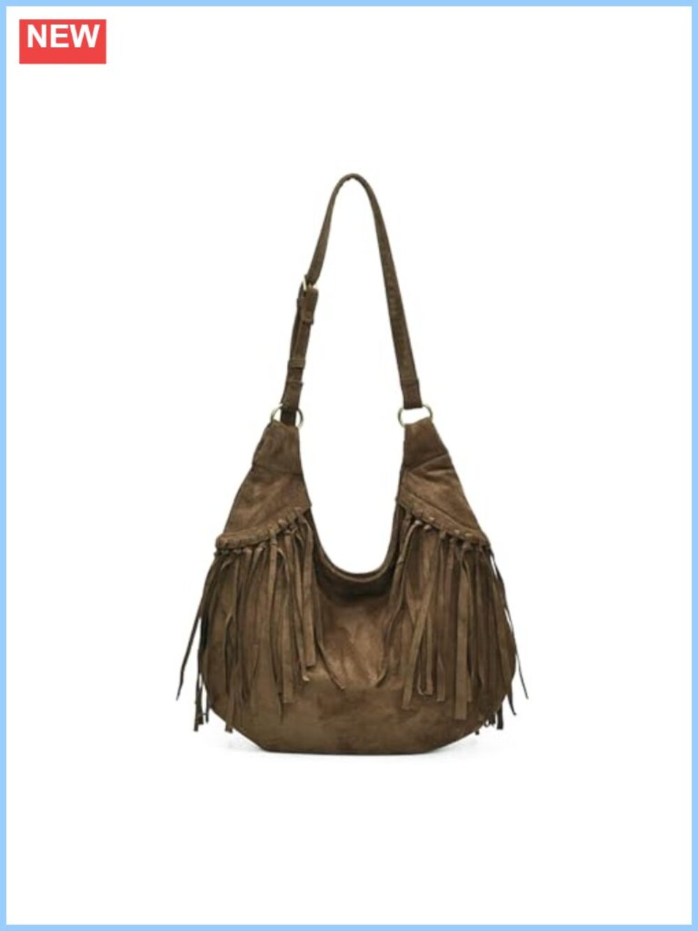 Faux Suede Shoulder Bag for Women Crescent Crossbody Purse with Tassels
